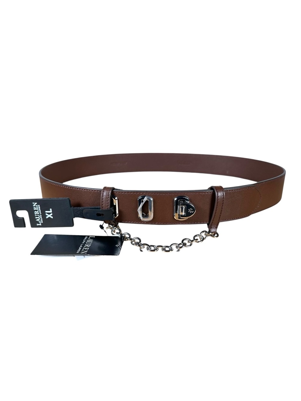 RALPH LAUREN Logo Flip-Lock Chain-Embellished Wide Leather Belt